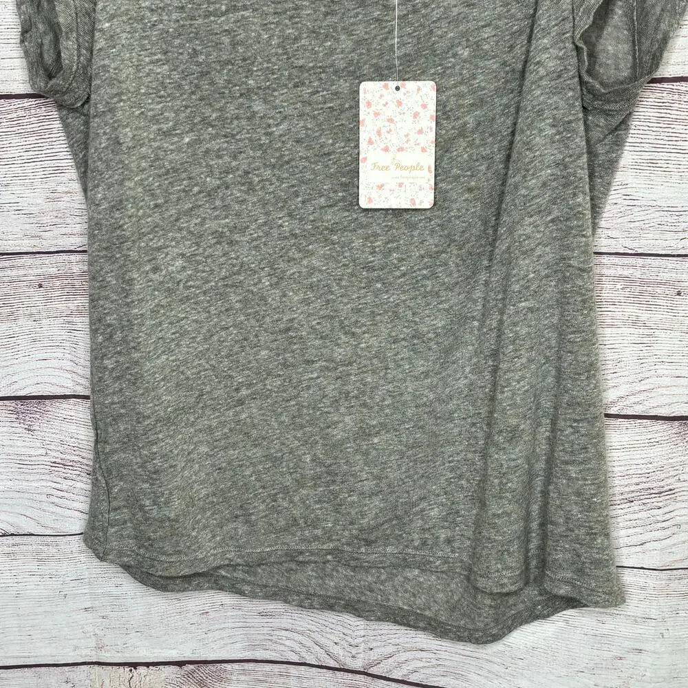 Free People We The Free Heathered Grey Linen Blend Classic T-Shirt Size XS New